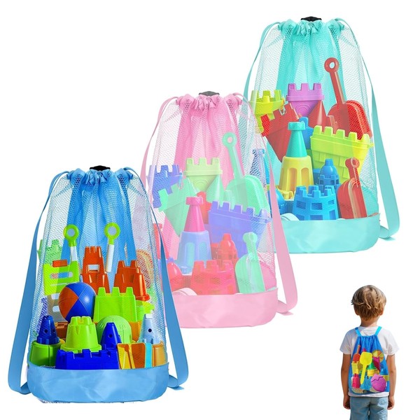 Pack of 3 Beach Toy Bag, Mesh Bag, Sand Toy