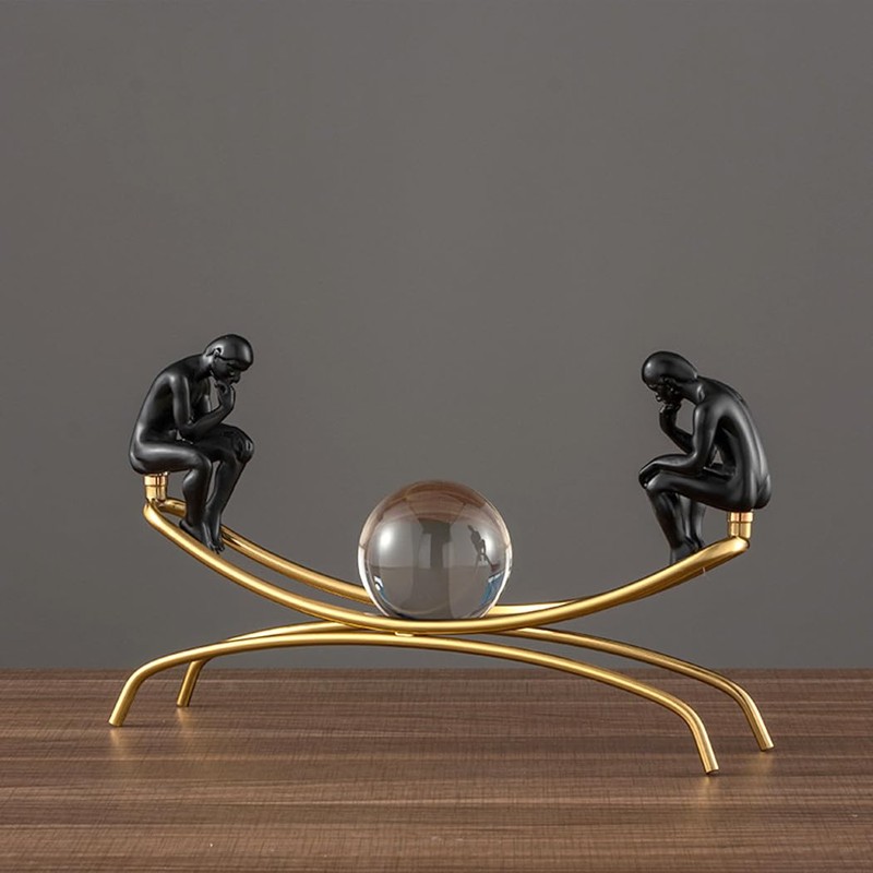 FUNSXBUG The Thinker Statue Thinking Man Statues with Crystal Ball