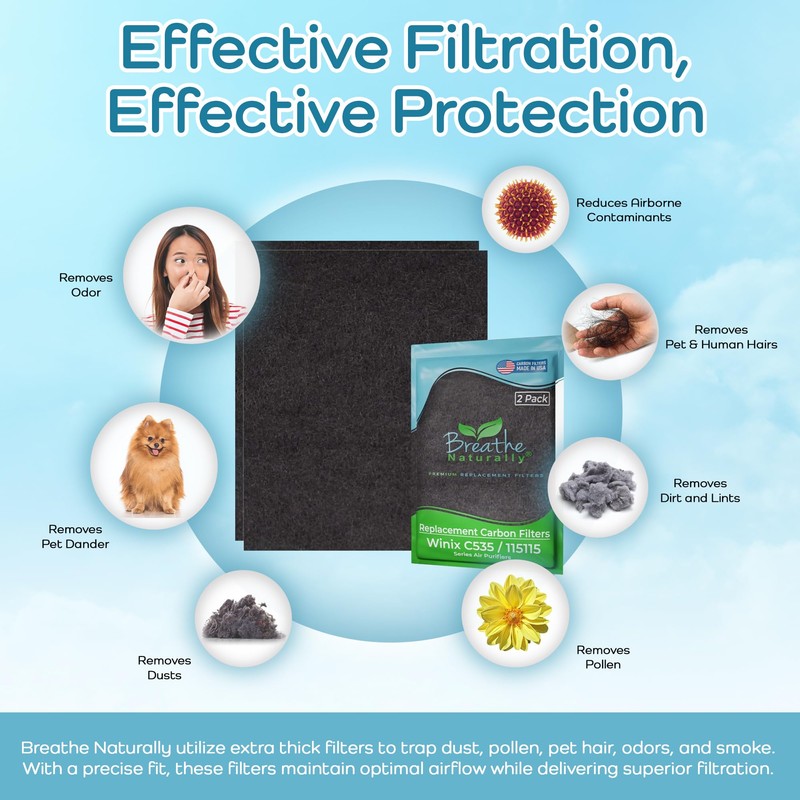 Breathe Naturally Replacement Carbon Prefilter (2 Pack) for Winix C535,