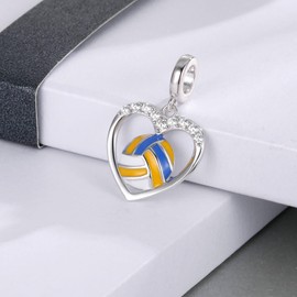 925 Sterling Silver Baseball Tennis Soccer Rugby Basketball Charm for Bracelet Necklace Ball Bead Jewelry for Sports Enthusiasts Lover (Volleyball)