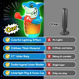 Shark LED Inflatable Punching Bag for Kids, 47'' Shark Toys for Kids, Uniquely-Designed Durable Indoor & Outdoor Toys Birthday for 3-8 Years Old Boys