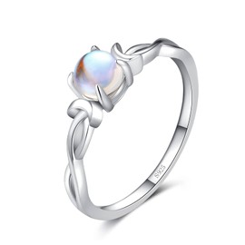Qings Moonstone Infinity Ring Women's 925 Sterling Silver Rainbow Moonstone Infinity Round Solitaire Engagement Promise Moon Rings for Girls Wife Girlfriend Mum Size 49