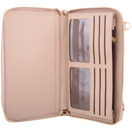 Womens Faux Leather Attachable Strap RFID Purse Wallet Clutch - Light Mauv