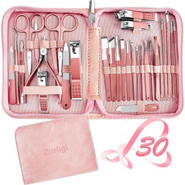 Zurligi 30 in 1 Manicure Kit Nail Clipper Pedicure Tools, Professional Manicure Set, Stainless Steel Nail Clippers and Beauty Tool Portable Set, with Luxurious Travel Case (Rose Gold)