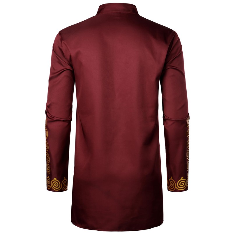 ZEROYAA Men's Africa Suit Long Sleeve Button Down Print Dashiki