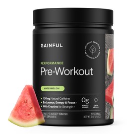 Gainful Polvo pre-entrenamiento de alto rendimiento con cafeína y creatina naturales, sabor a sandía, que favorece la energía, la fuerza, la...       