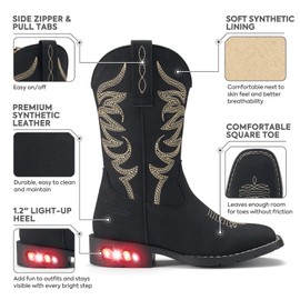 Rollda Toddler Cowboy Boots for Boys Girls Cowgirl Boots Light Up Kids Western Boots Black Toddler Size 9