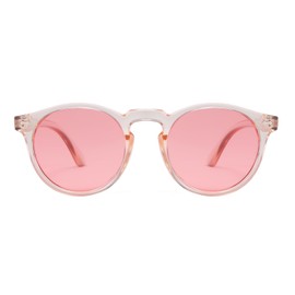 Long Keeper Retro Round Polarised Sunglasses Mens Womens Small Circle Sunglasses Classic Vintage Shades Unisex UV400 Protection Round Sun Glasses (Clear Pink Frame Pink Lens)
