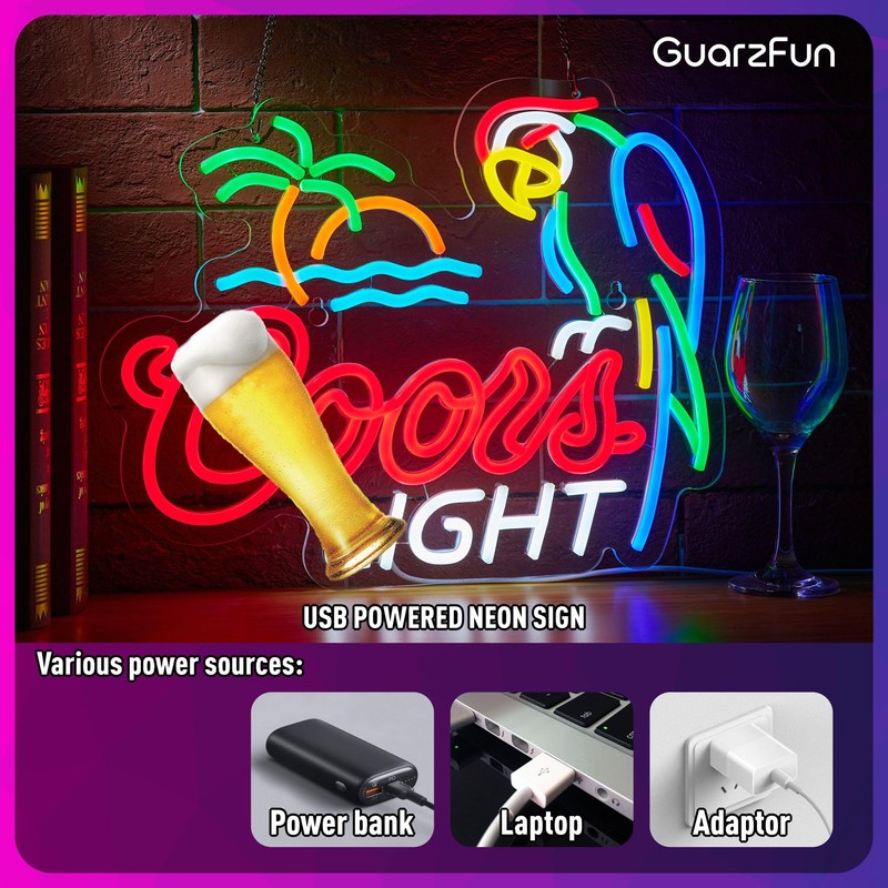 Beer Neon Sign for Wall Décor Palm Tree Parrot Crs