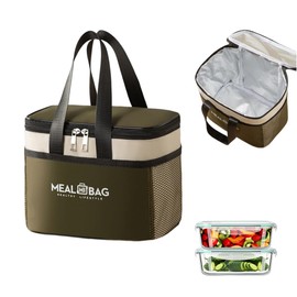 MSLSOZ Foldable Lunch Bag, Insulated Packed Lunch Bag, Water-Resistant, Reusable Insulated,for Women, Men, Children and Students, Travelling Picnic (Military Green).