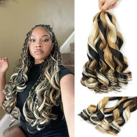 French Curl Braiding Hair, 14 Inch Curly Braiding Hair 8 Packs Bouncy French Curl Crochet Braids for Black Women Pre Stretched Loose Wavy Extensions (P1B/27/613)
