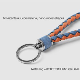 BETTERHUMZ Leather Key Fob Car Weave Keychain Ring Woven Strap Braided Key Chain for Alcantara Accessories (Pink)