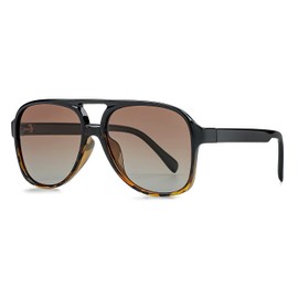 Polarized Classic Vintage Aviator Sunglasses for Men Women Large Frame Retro 70s Sunglasses (Black&Tortoise/Gradient Brown)