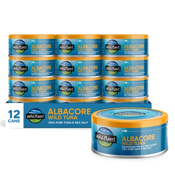 Wild Planet Albacore Wild Tuna, Sea Salt, Canned Tuna, Sustainably Wild-Caught, Pole & Line, Non-GMO, Kosher, 5 Ounce, Pack of 12