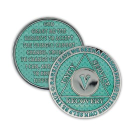 5 Year Sobriety Coin | Legacy AA Chip | Thick Triplate Recovery Anniversary Token (Aqua)