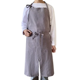 HONGMAI Women's Men's Flax Apron Fashion Cute Nursery Teacher Plain Pocket Stylish Front Tie Cafe Cooking Class Kitchen Linen Apron (Black, Gray), gray