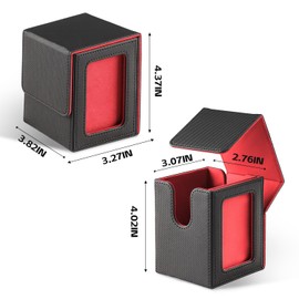 HSMH MTG Deck Box for Commander Display Window,Card Deck Box Fits 100 Double Sleeved Cards Applicable to All Card transactions Such as TCC/CCG/EDH (Black Red)