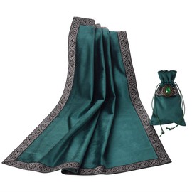 BLESSUME Witch Altar Tarot Table Cloth and Pouch Square Divination Tarot Cloth(Green)