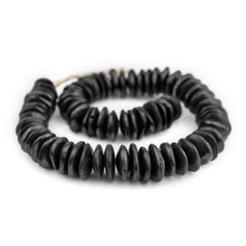 Black Bone Beads - Full Strand of Fair Trade African Beads - The Bead Chest (Disk, Black)