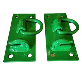 M.G.E. Products Heavy Duty Compact Tractor Bolt on Chain Hooks & D Ring Mount Plate USA-Made | Bolt-on Towing Attachments & Loader Accessories | 2 Pack (Green)