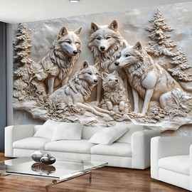 FENDROM 3D Printed White Wolf Family Tapestry,Embossed Wolfs Winter Wall Hanging,Fantasy Wild Animals Tapestries Backdrop for Bedroom Living Room Dorm Decor Gift Ideas