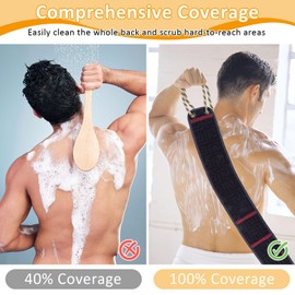 Back Washers for Shower, 39 Inches Shower Back Scrubber with Handles, Double Side Body Exfoliator Bath Tool, Back Scrubber for Men & Women Scrub Your Body Deeply