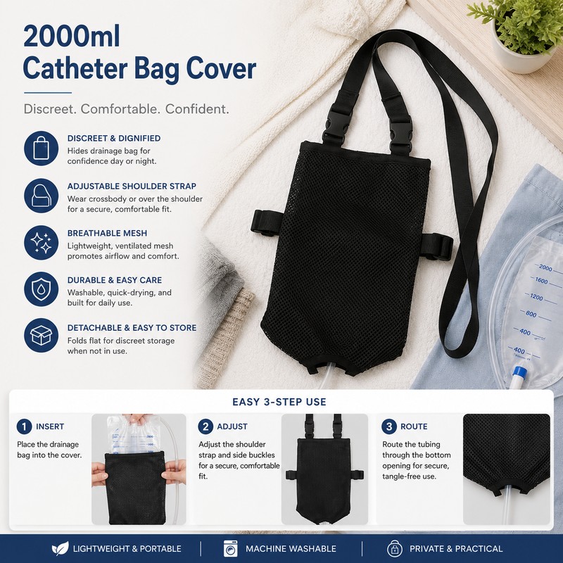 Urinary Drainage Bag Cover for 2000ml Catheter Bags – Adjustable