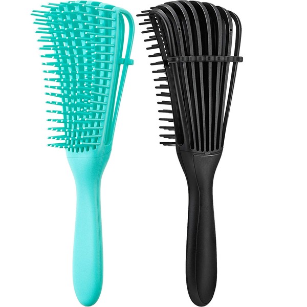2 Pieces Detangling Brush for Afro America/ African Hair Textured 3a to 4c Kinky Wavy/ Curly/ Coily/ Wet/ Dry/ Oil/ Thick/ Long Hair, Knots Detangler Easy to Clean (Black, Green)