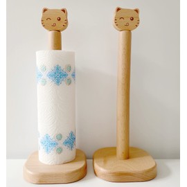 Kitchen Roll Holder, Wooden Paper Towel Holder Free Standing, Cute Cat Kitchen Roll Stand