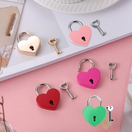 Treasure Chest Padlock,Mini Love Heart Shaped Metal Lock Colorful Diary Book Security Padlock with Key for Jewelry Box Purse Handbag Cabinet Lockers Letter Box (Green)