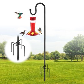 Outdoor Shepherds Hook,88 Inch 5 Prong Base Adjustable Shepherd Hooks, Bird Feeder Pole Stand for Hanging Plant Baskets, Solar Light Lanterns, Hummingbird Feeder