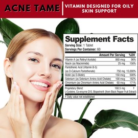 Acnetame 2 Pack- Clear Skin Supplements Pill- Tablets for Oily Skin Treatment, Spots, Blemishes, & Sebum Control for Women, Men, & Teens