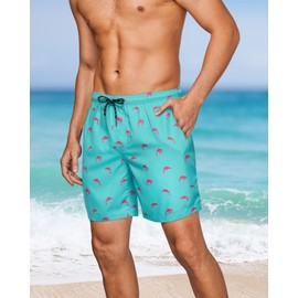 Gleeease Swim Trunks Men 7 Inch Mesh Liner Stretch Men's Bathing Suit Swimming Trunks for Men Beach Shorts Print Swim Shorts