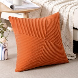 MIULEE Orange Boho Decorative Throw Pillow Covers Pack of 2 20x20 Inch for Couch Bed Sofa Aesthetic Home Decor Soft Corduroy Striped Patchwork Windmill Textured Cushion Pillowcases
