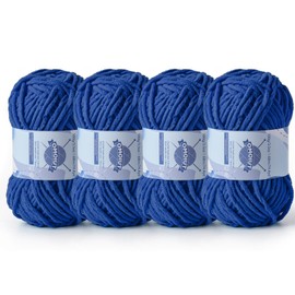 Chunky Chenille Yarn for Crocheting，Baby Yarn for Crocheting Soft Blankets，Bulky Yarns for Crochet Amigurumi，4×100g (4×74.3yds) Fluffy Velvet Yarns for Hand Knitting (4 Sapphire Blue)