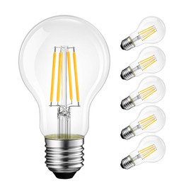 LVWIT A19 Vintage Edison LED Filament Bulb E26 Base, 4W (40W Equivalent), Warm White 2700K, 500 Lumens, Non-Dimmable, 3 Year Warranty, UL-Listed, Pack of 6