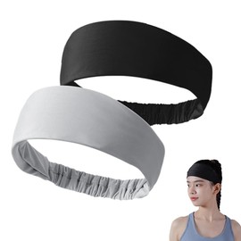 GJKLO Pack of 2 Women's Hair Bands, Sports Headbands, Water-Absorbent Fitness Headband, Non-Slip Headband for Running, Cycling, Yoga, Fitness (Black, Grey)