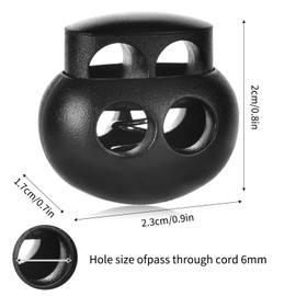XHTXHT Pack of 12 Cord Locks, Cord Locks 2 Holes, Diameter 6 mm, Black Plastic Cord Clamp, Oval Locks for Cord Jacket, Sportswear, Backpack, Rubber Cord Stopper