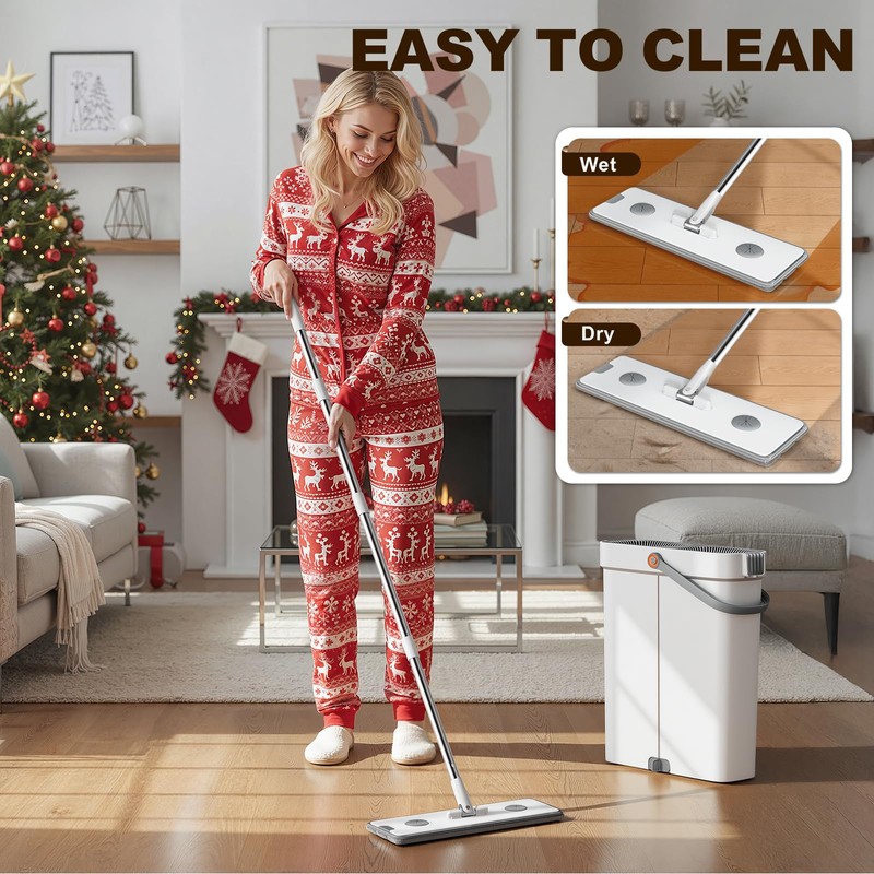 POPMOP 15.7" Flat Mop and Bucket Set with Wringer System