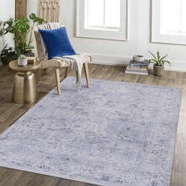 NAAR Area Rug 4x6, Washable Rug, Low-Pile, Non-Slip, Non-Shedding, Foldable, Kid & Pet Friendly - Area Rugs for Living Room, Bedroom, Kitchen, Dining Room Rug, (Blue/Cream, 4' x 6')