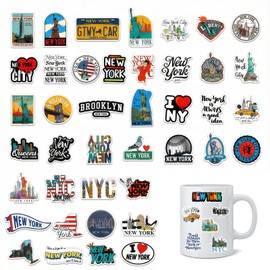 New York State Travel Stickers 50pcs USA-Themed Waterproof America Vacation Stickers Scrapbooking Journals Suitcase Travel Map Country Laptop Skateboard World Aesthetic Souvenir Gift Pack Decoration