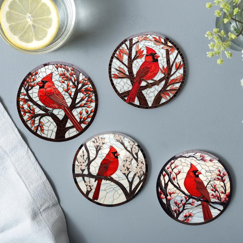 Dragonfly and Lotus 4 Pcs Ceramic Coasters for Drinks Absorbent