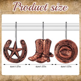 Beeveer 24 Pcs Western Shower Curtain Hooks Cowboy Retro Brown Farmhouse Rustic Hanger Rings Western Country Cowboy Decorative Bathroom Accessories Set for Bathroom Shower Curtain Decor