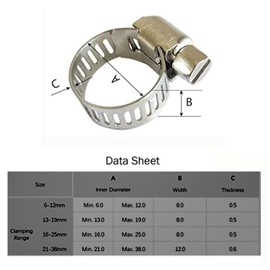 14Pcs 6-12mm Hose Clamps with Adjustable Handle, Stainless Steel Clips, Hose Clips, 6-12mm Adjustable Drive Hose Pipe Clamps Pipe Clips for Flexible Gas Petrol Fuel Line