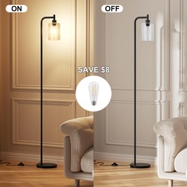 Ziisee Floor Lamps for Living Room - Standing Lamp with Glass Lampshade, Modern Floor Lamp with LED Bulbs, Bright Industrial Floor Lamp for Bedroom, Black Tall Lamp for Office(Light Bulb Included)