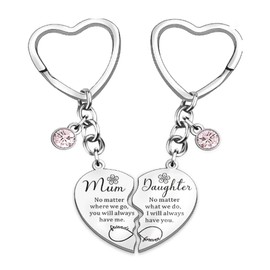 WIIKKOPM Gifts for Mum Keyrings Birthday Presents Mothers Day Gift from Son - Daughter Matching Heart Key Chains Wrist Bands (Split Heart Key ring)