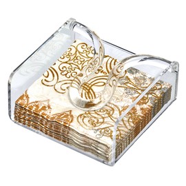 Amazing Abby Acrylic Cocktail Napkin Holder (5.0"x5.0"), Clear Plastic Napkin Dispenser with Weighted Arm and Non-Slip Pads, Great for Kitchen Counter, Dining Table, Bathroom Vanity, and More