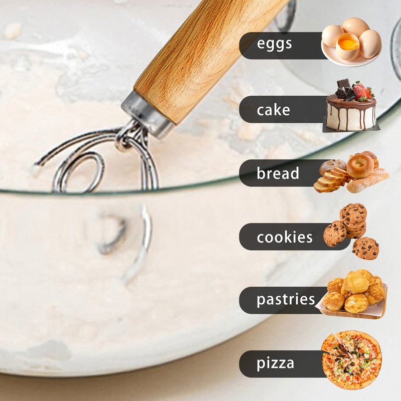 TEEVEA Danish Dough Whisk Stainless Steel Dough Hook Dutch Whisk