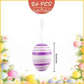 Fangoo Pack of 24 Easter Hanging Eggs Tree Decorations, Colourful Plastic Easter Eggs for Hanging, Decorative Hand-Painted Eggs, DIY Crafts Ornaments for Easter, DIY, Craft, Spring, Home, Party