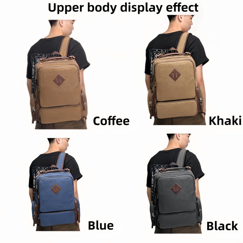 RichMoro Vintage Canvas Backpack Casual Travel Rucksack Fit 15.6 Inch